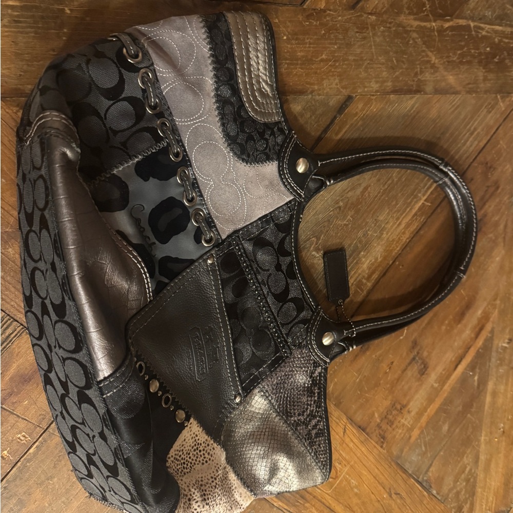 Coach Black and Gray Patchwork Shoulder Bag